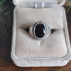 Hand Crafted Silver and Dark Red Stone Men's Ring